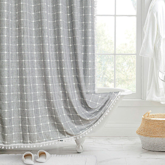 Boho Linen-Look Tassel Shower Curtain – view 2