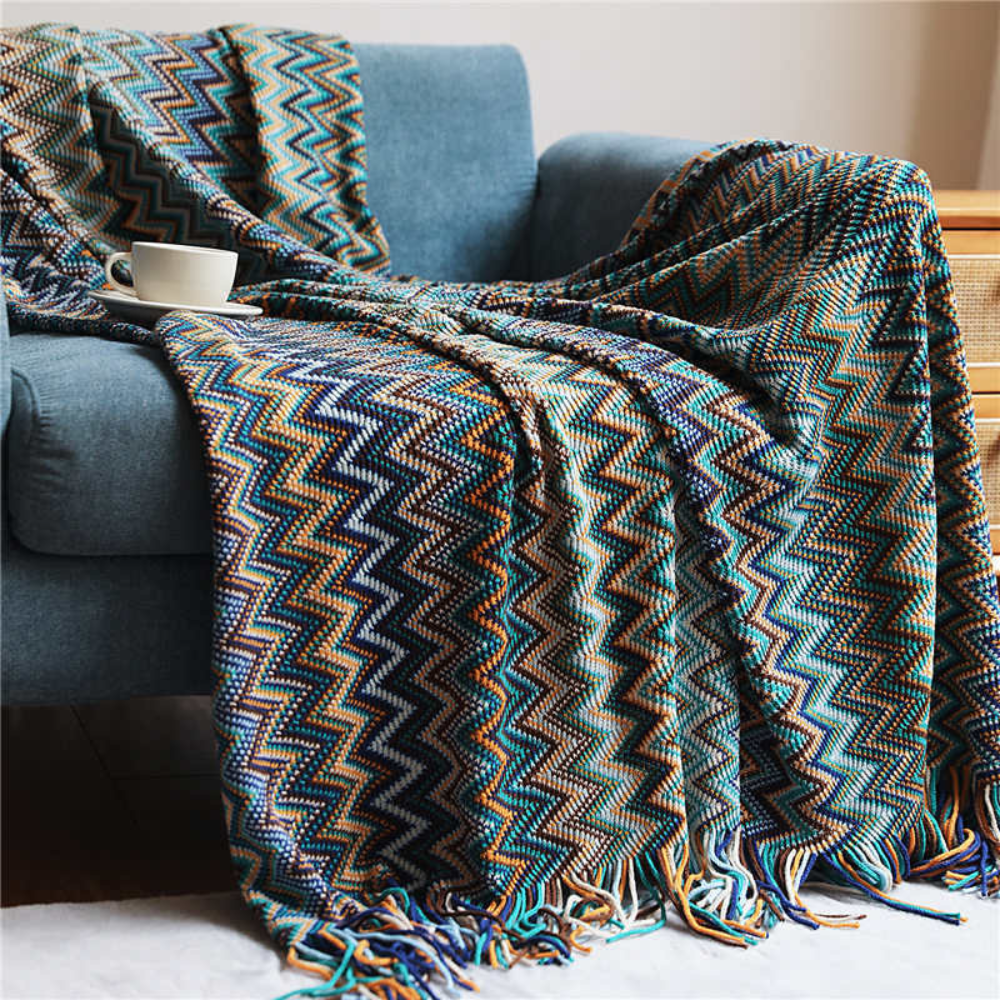 Zigzag Fringe Knit Throw