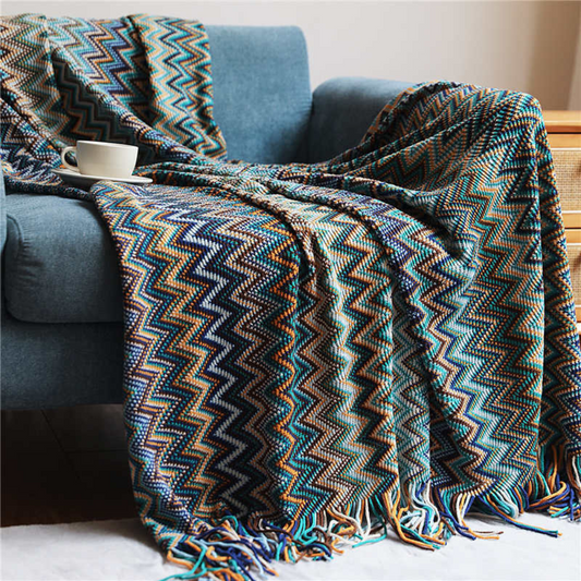 Zigzag Fringe Knit Throw