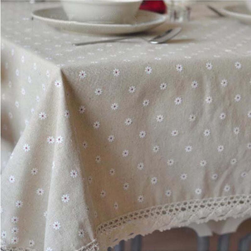 Cotton-linen tablecloth with a white daisy pattern – view 4