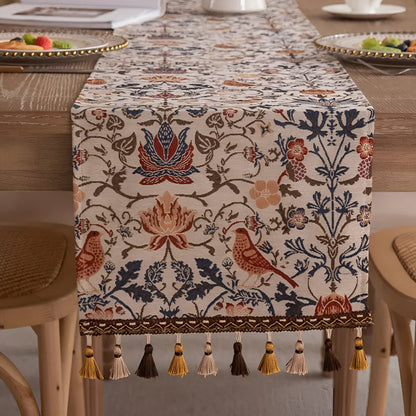 Bird & Floral Jacquard Table Runner