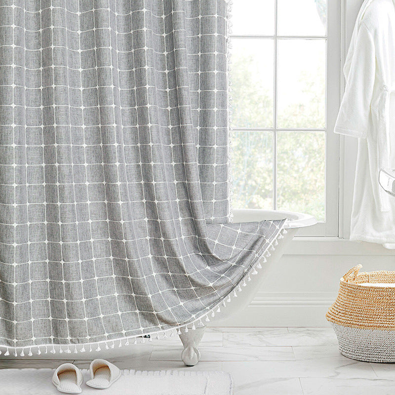 Boho Linen-Look Tassel Shower Curtain – view 2