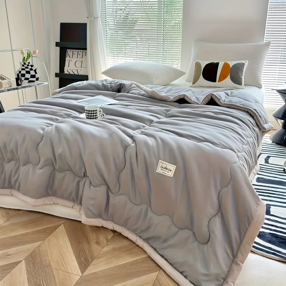 Lightweight woven summer throw with a contrasting border