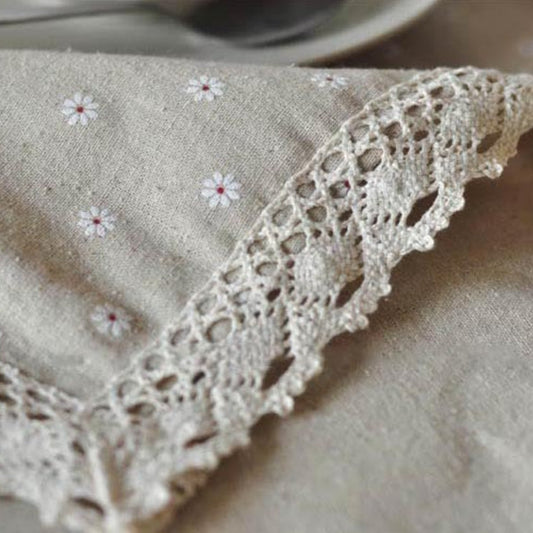 Cotton-linen tablecloth with a white daisy pattern – view 2