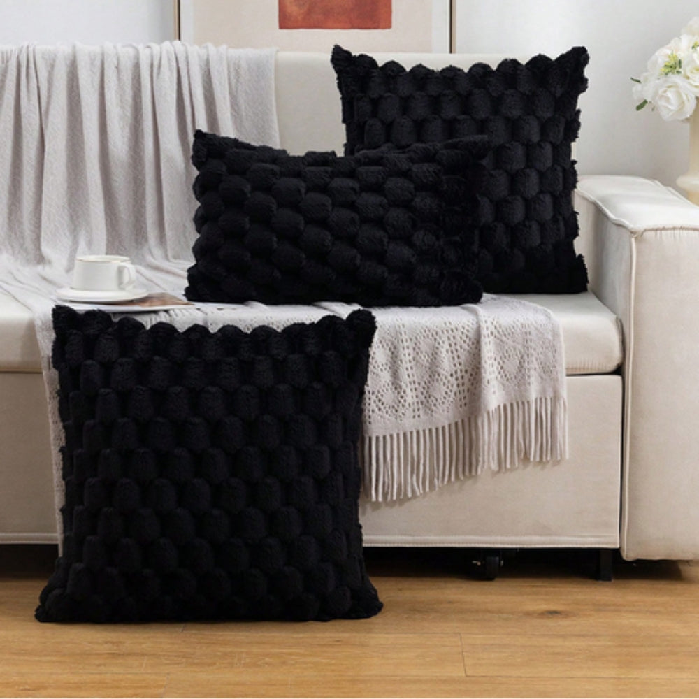 3D Textured Cushion Cover – Black