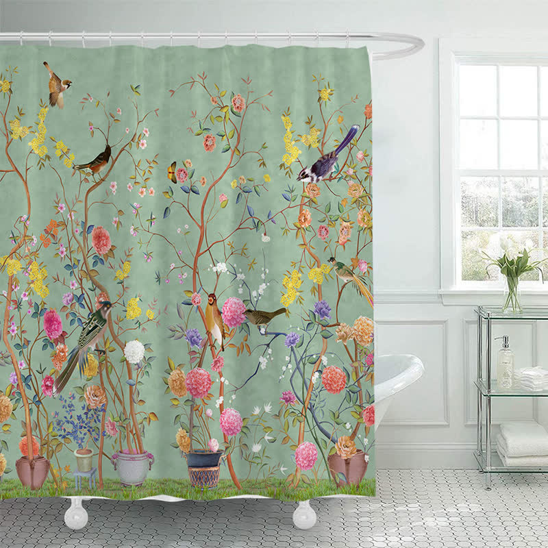 Country floral shower curtain in a softly draping fabric