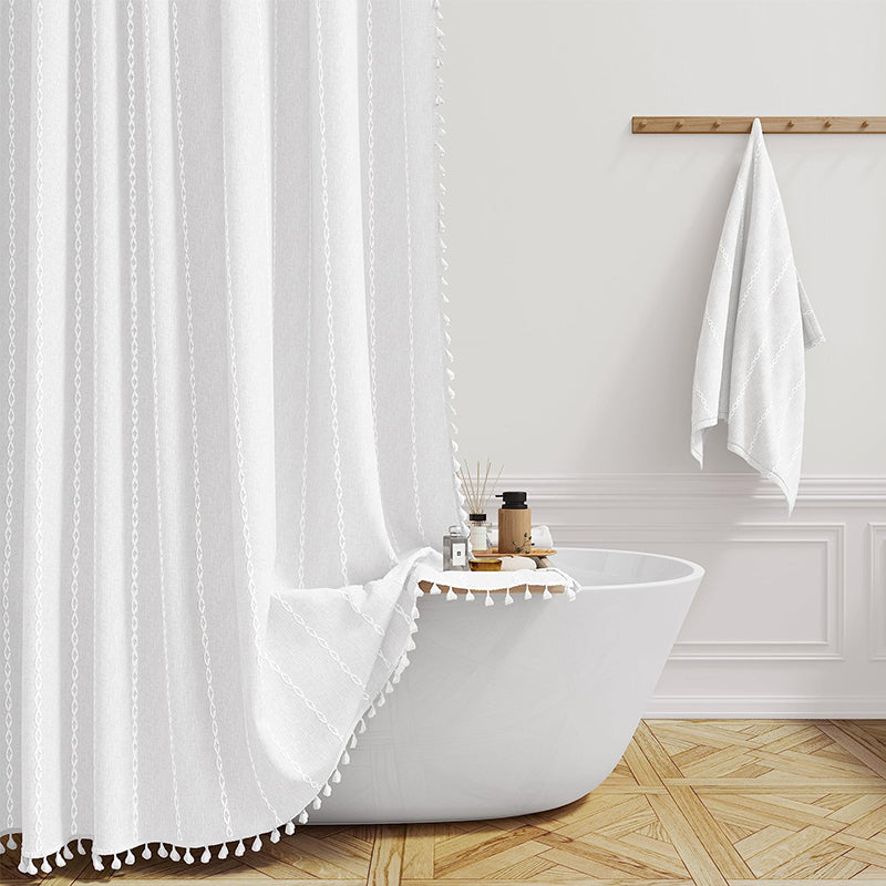 Boho Linen-Look Tassel Shower Curtain – view 5