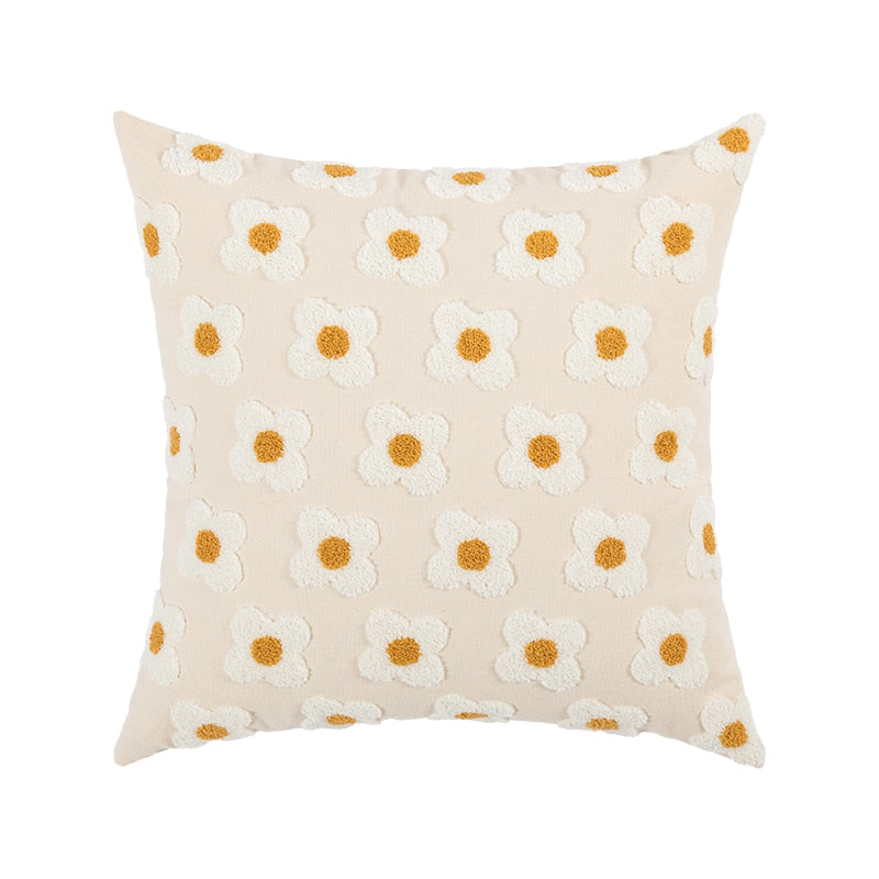 Embroidered Daisy Cushion Cover – Square 45 × 45 cm / Ivory