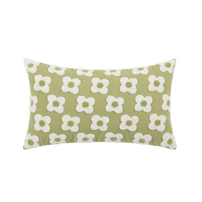 Embroidered Daisy Cushion Cover – Lumbar 30 × 50 cm / Green
