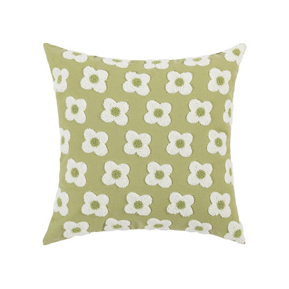 Embroidered Daisy Cushion Cover – Square 45 × 45 cm / Green