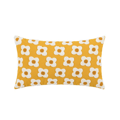 Embroidered Daisy Cushion Cover – Lumbar 30 × 50 cm / Golden Yellow
