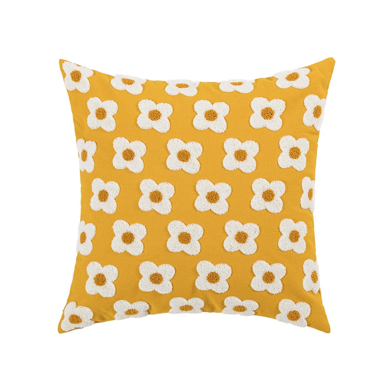 Embroidered Daisy Cushion Cover – Square 45 × 45 cm / Golden Yellow