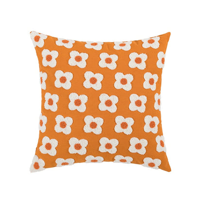Embroidered Daisy Cushion Cover – Square 45 × 45 cm / Orange