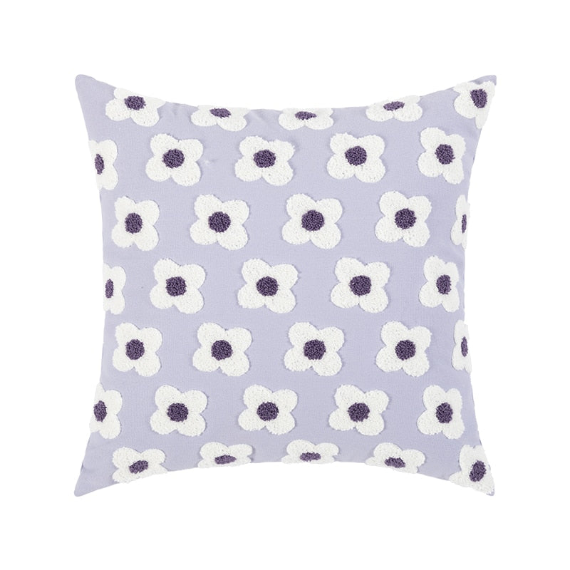 Embroidered Daisy Cushion Cover – Square 45 × 45 cm / Lavender