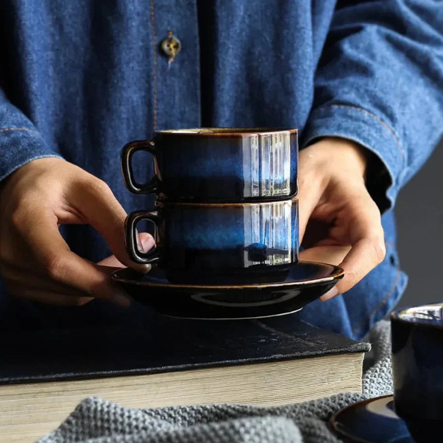 Deep Blue Ceramic Cup & Saucer – view 4