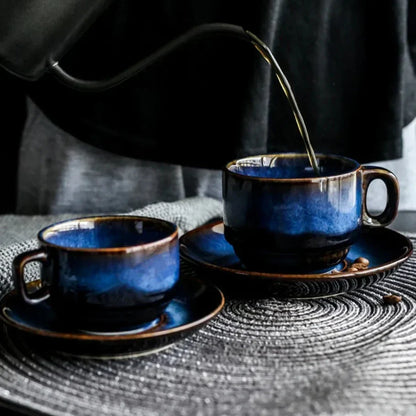 Deep Blue Ceramic Cup & Saucer