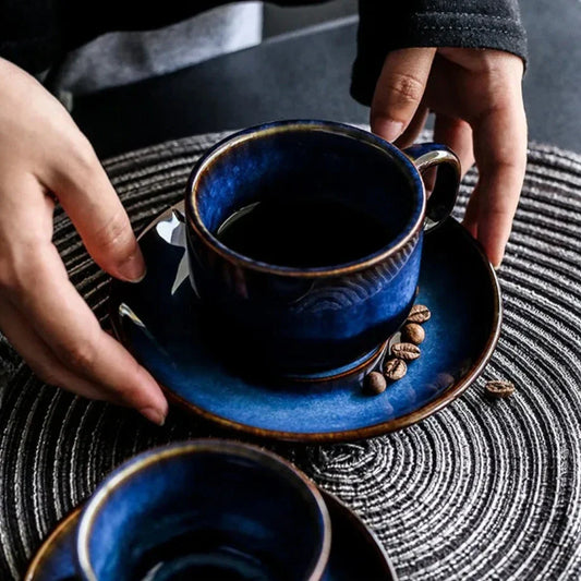 Deep Blue Ceramic Cup & Saucer – view 2