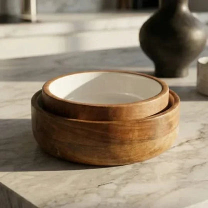 Scandinavian Wooden Serving Bowl Set – 2-Piece