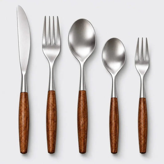 Japandi Cutlery Set with Wooden Handles
