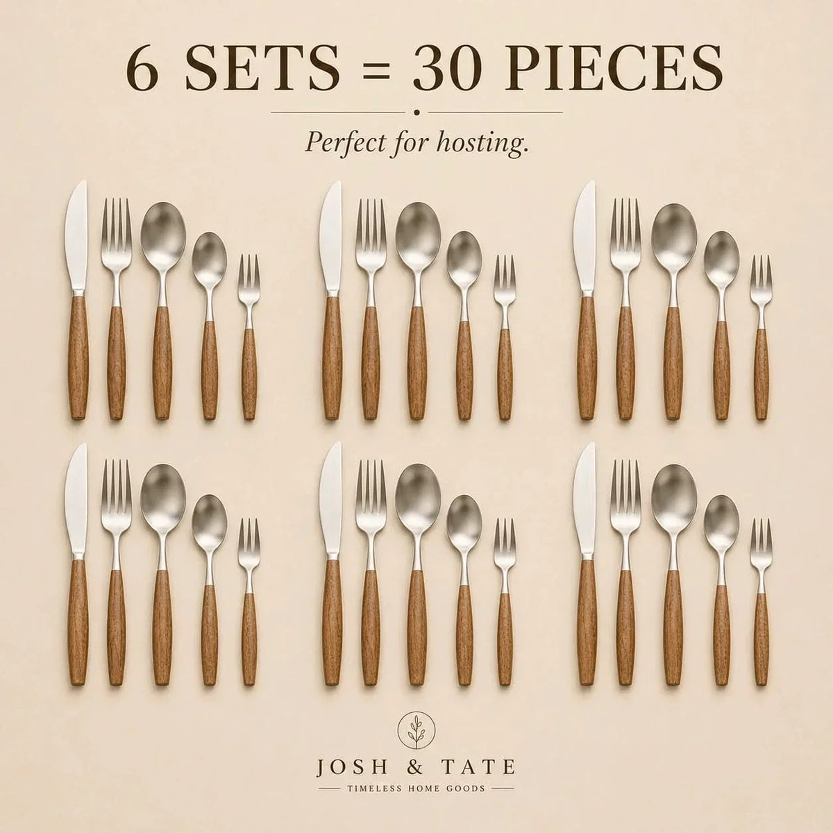 Japandi Cutlery Set with Wooden Handles – view 10