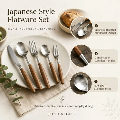 Japandi Cutlery Set with Wooden Handles – view 3