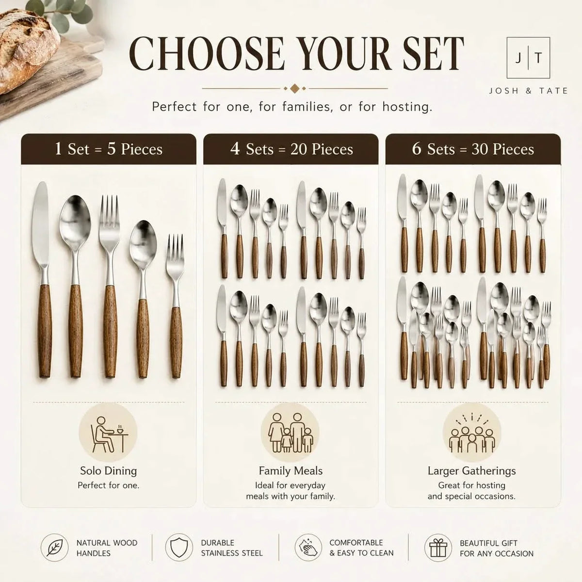 Japandi Cutlery Set with Wooden Handles – view 5