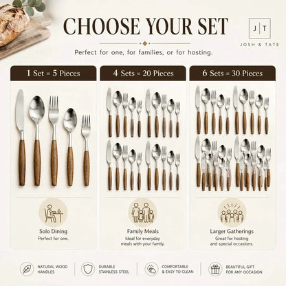 Japandi Cutlery Set with Wooden Handles – view 5