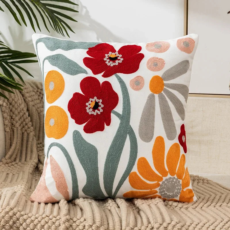 Embroidered Floral Cotton Cushion Cover – view 4