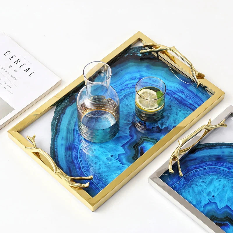 Blue Agate Print Serving Tray
