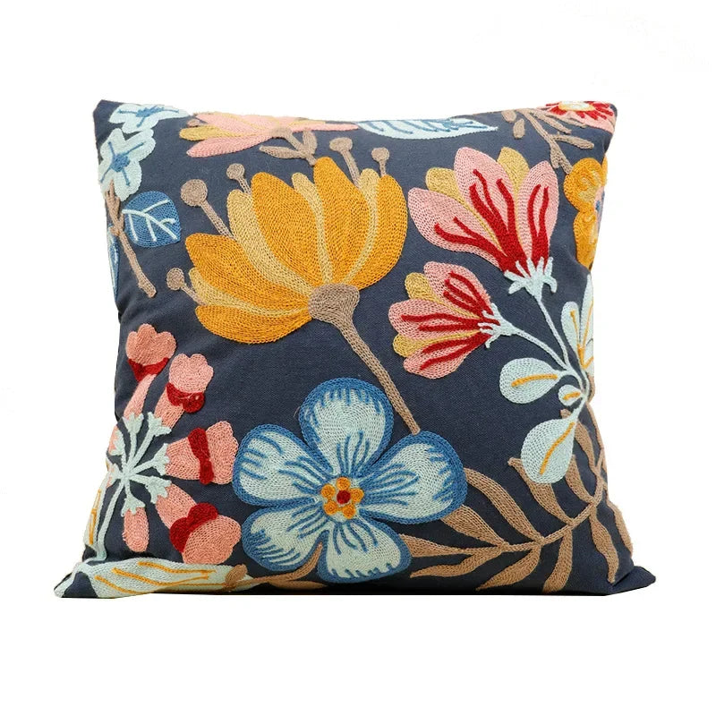 Embroidered Floral Cotton Cushion Cover – view 2