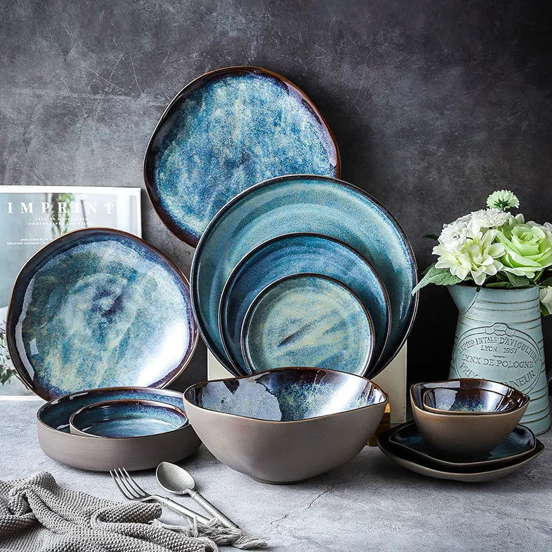 Rustic Turquoise Dinnerware Set – 11-Piece