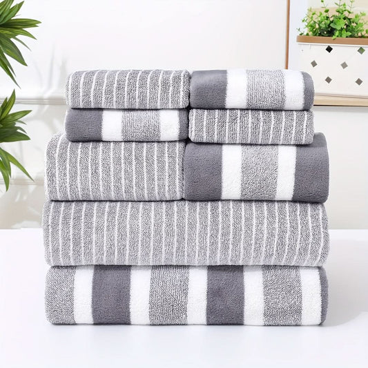 Striped Microfibre Towel Set – 8-Piece
