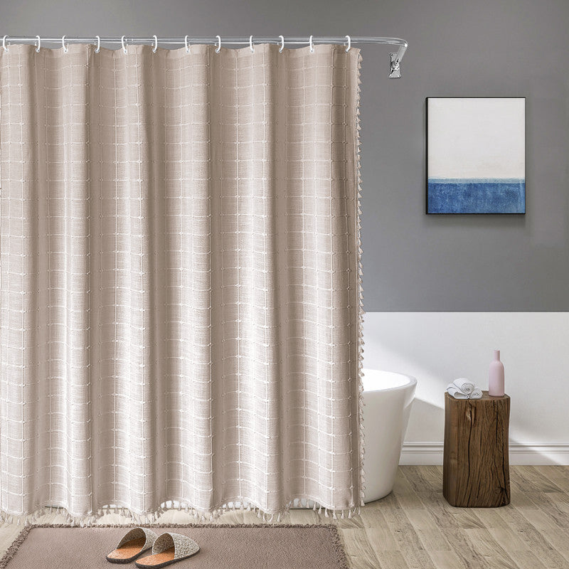Boho Linen-Look Tassel Shower Curtain