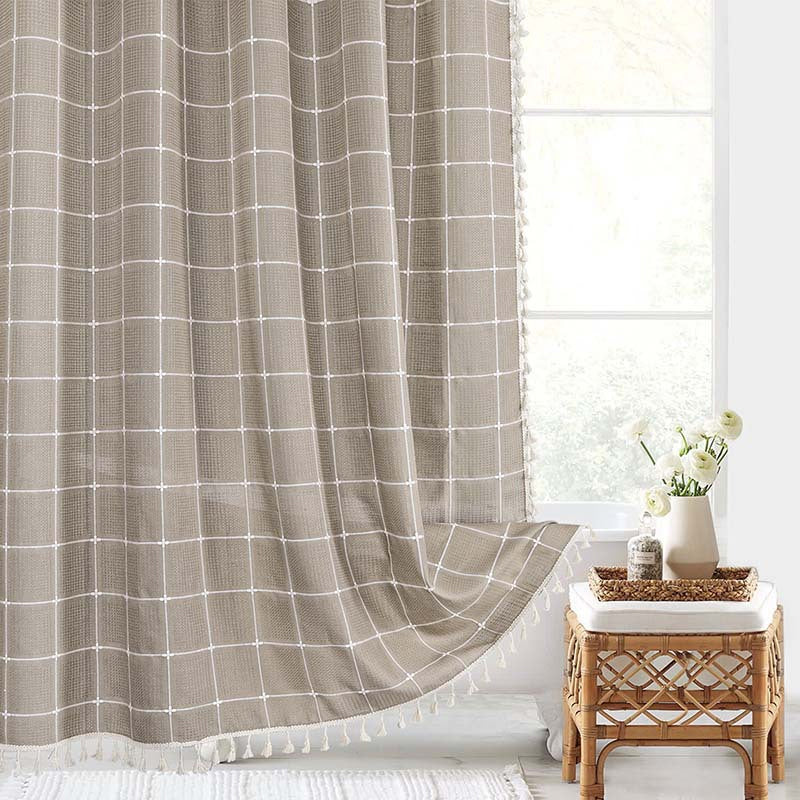 Boho Linen-Look Tassel Shower Curtain – view 3