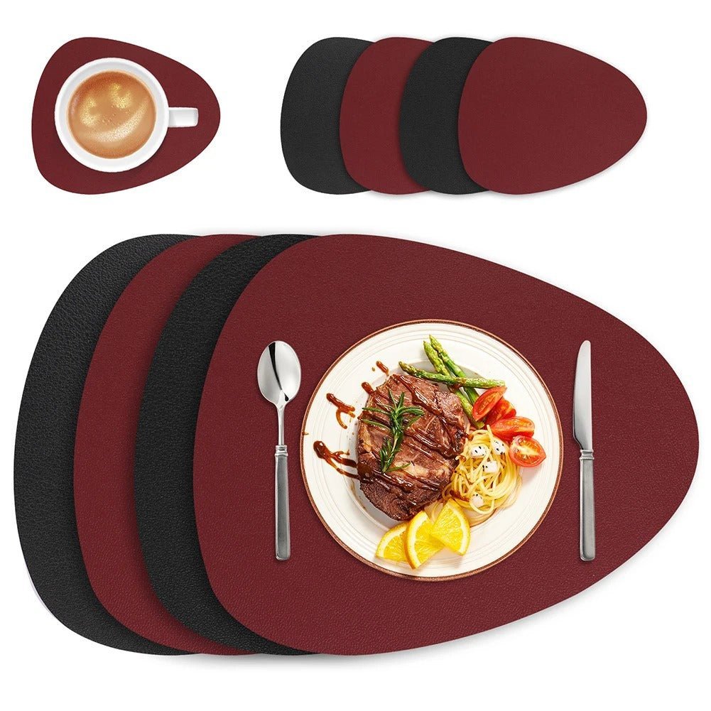 Reversible Faux-Leather Placemat Set – Red–Black / 4 Pieces
