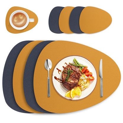 Reversible Faux-Leather Placemat Set – Blue–Yellow / 4 Pieces