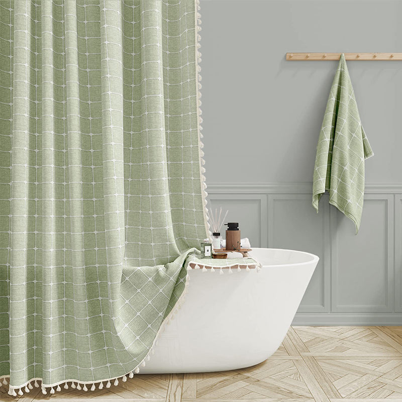 Boho Linen-Look Tassel Shower Curtain – view 4