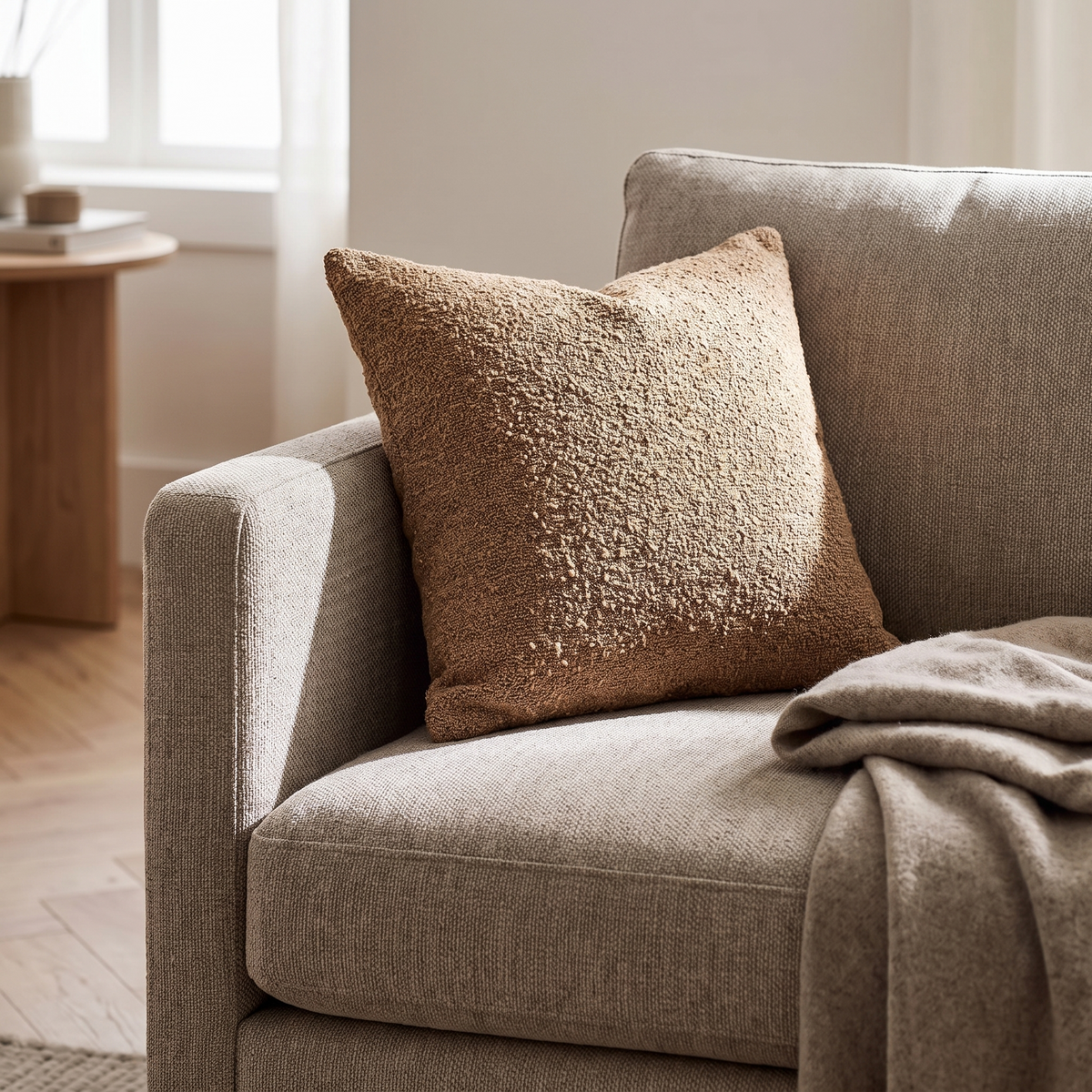 Bouclé cushion cover with a soft looped texture