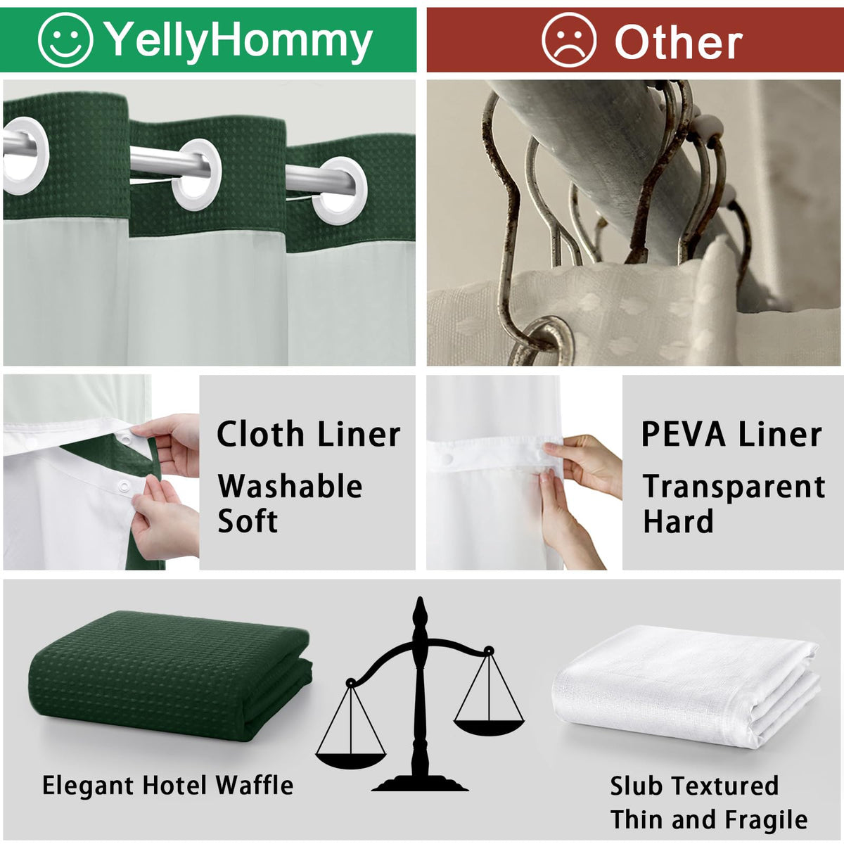 Ringless Waffle Shower Curtain – view 3