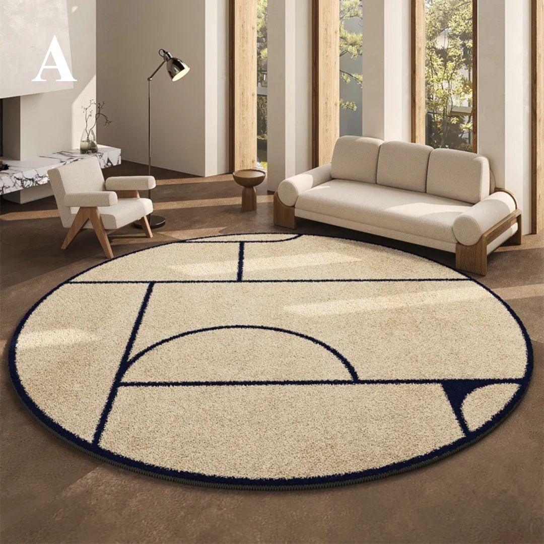 Round Black Patterned Rug