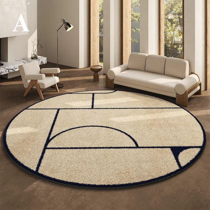 Round Black Patterned Rug