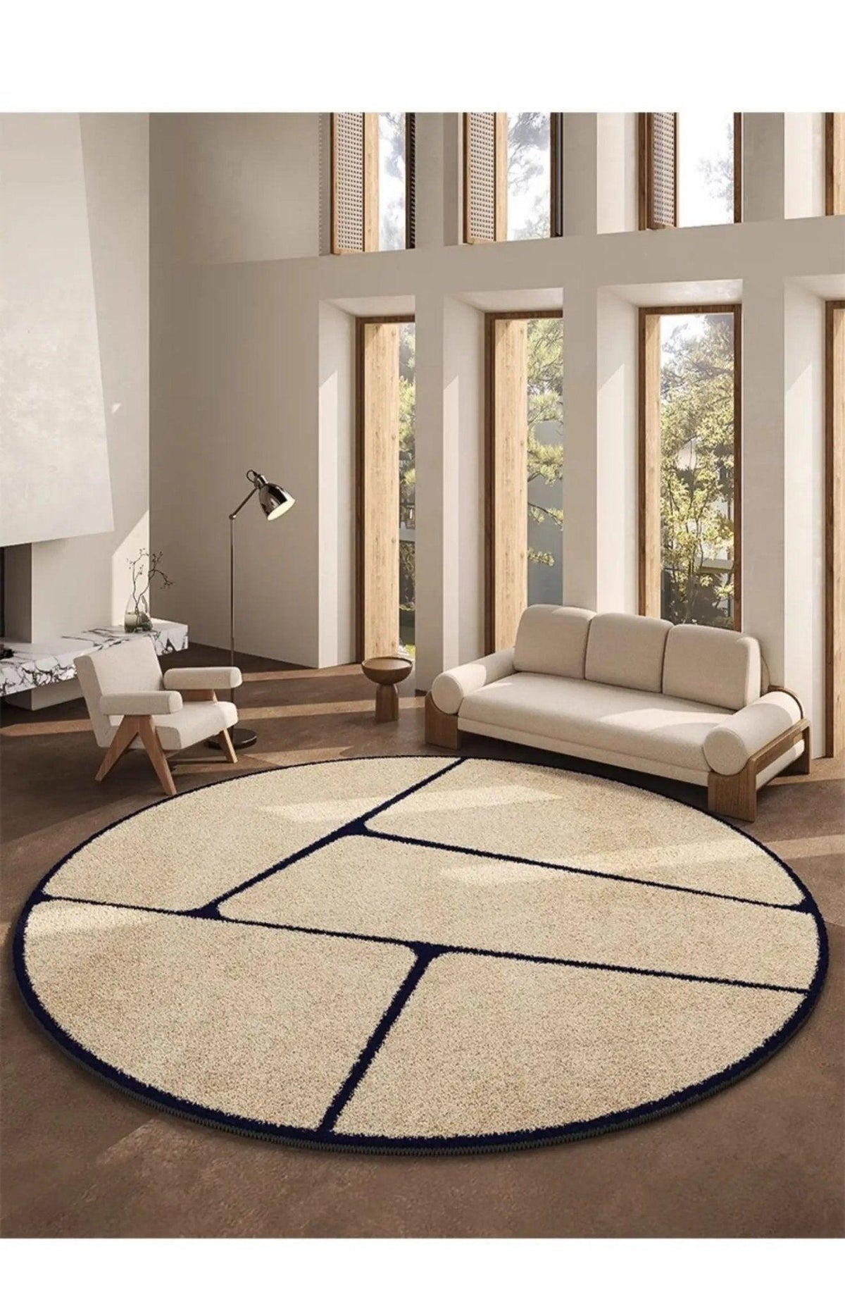 Round Black Patterned Rug – view 8