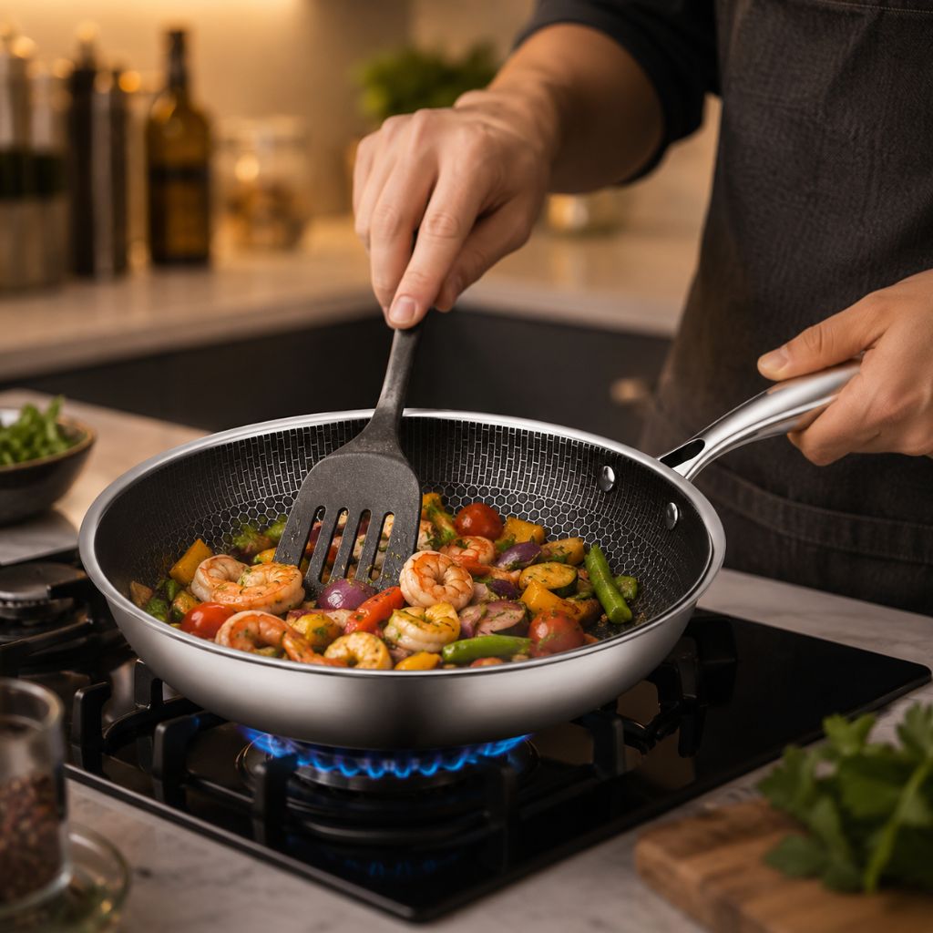Honeycomb Stainless Steel Frying Pan – 30 cm – view 2