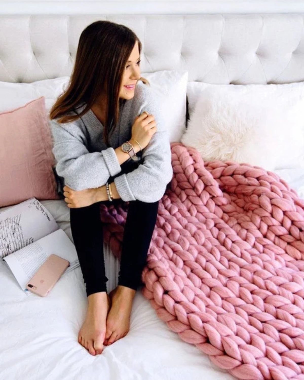 Chunky Chenille Throw – Pink