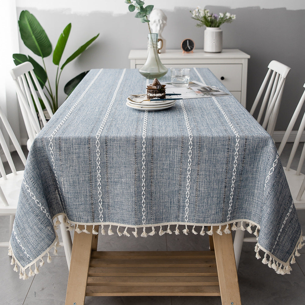 Striped Cotton-Linen Tablecloth