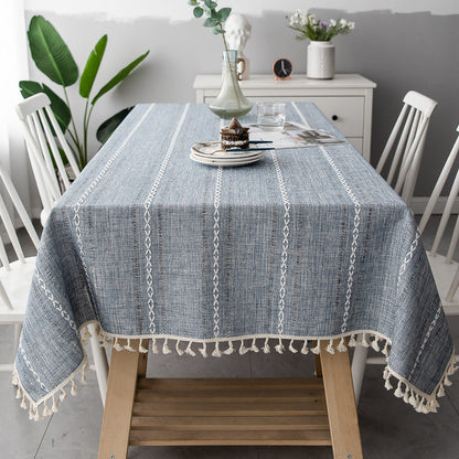 Striped Cotton-Linen Tablecloth